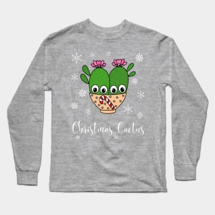 Christmas Cactus - Cacti Couple In Christmas Candy Cane Bowl Long Sleeve T-Shirt